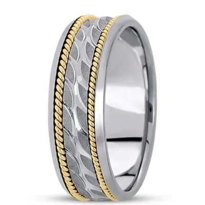 10K w-y-w-y-w gold 7mm. high polish hand-made-modern-wedding-band - alternate view 5 thumbnail