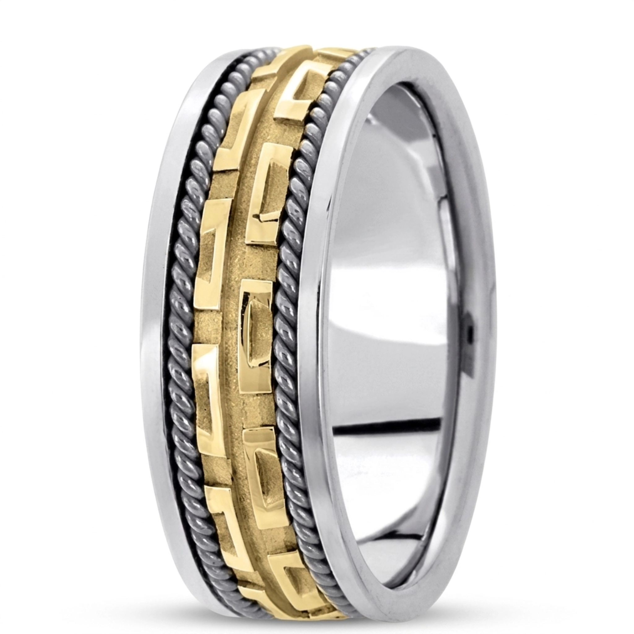 14K white-yellow-white gold 7.5mm. high polish hand-made-modern-wedding-band - alternate view 2