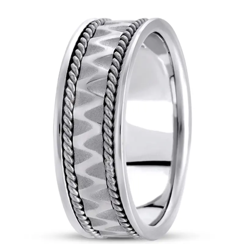 14K white gold 7mm. high polish hand-made-celtic-wedding-band - main view