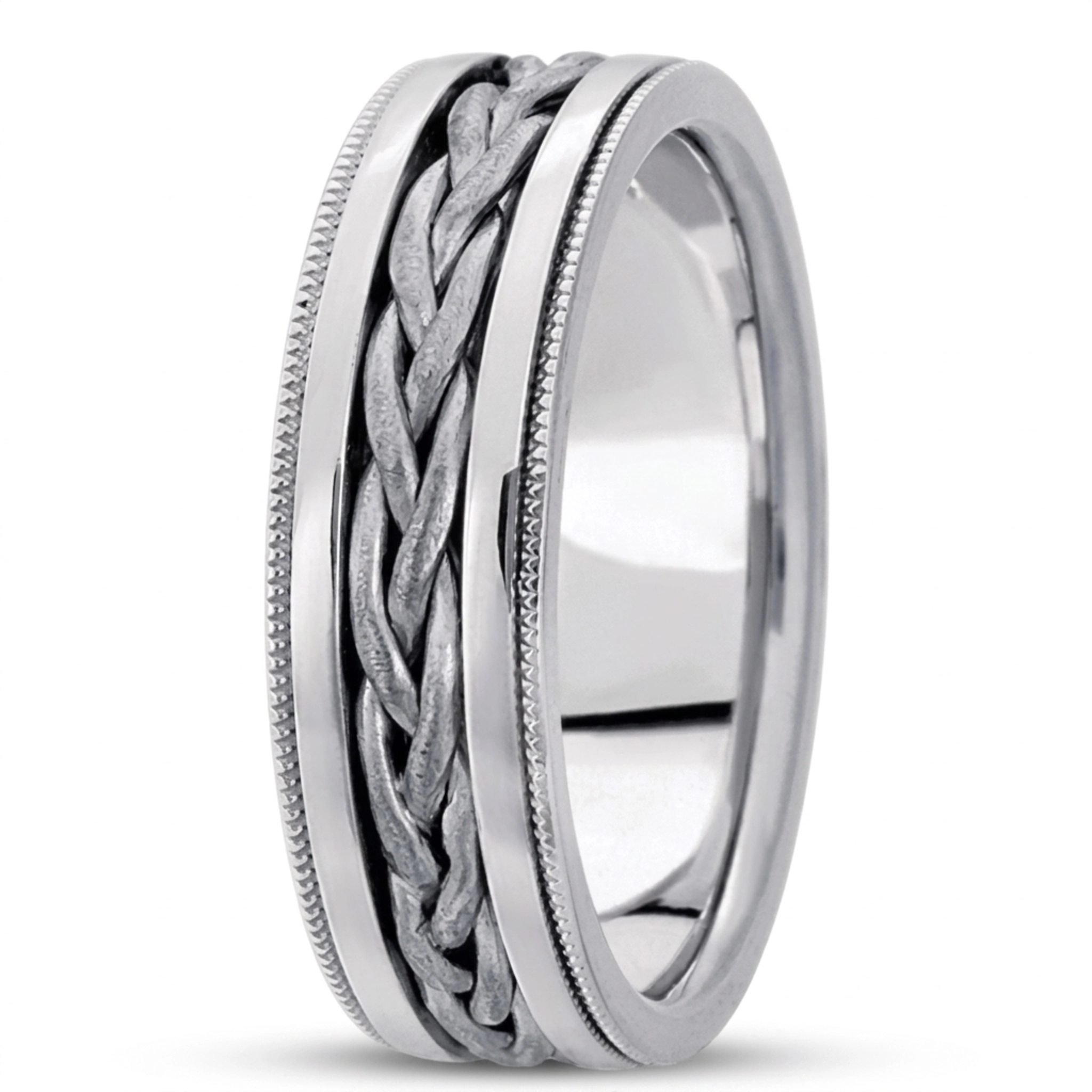 10K white gold 8mm. wire matte hand-made-hand-woven-wedding-band - alternate view 2