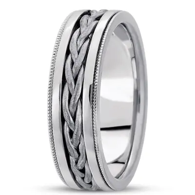 10K white gold 8mm. wire matte hand-made-hand-woven-wedding-band - alternate view 2 thumbnail