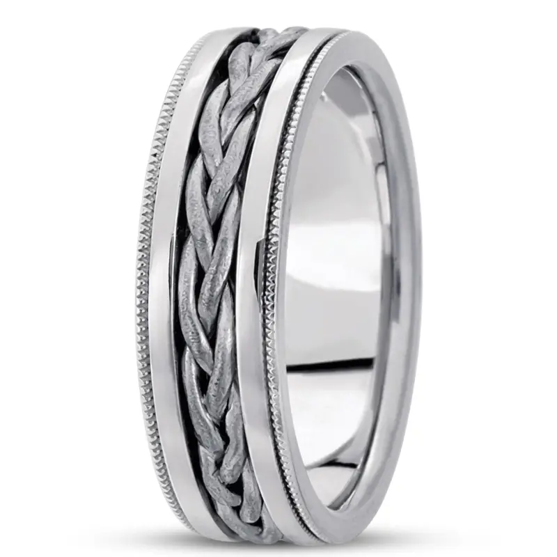 10K white gold 8mm. wire matte hand-made-hand-woven-wedding-band - alternate view 2