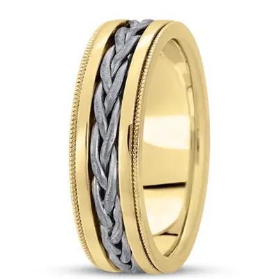 10K yellow-white-yellow gold 8mm. wire matte hand-made-hand-woven-wedding-band - alternate view 3 thumbnail