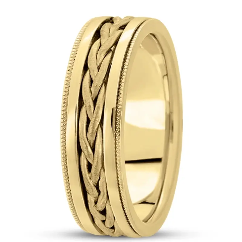 10K yellow gold 8mm. wire matte hand-made-hand-woven-wedding-band - alternate view 4