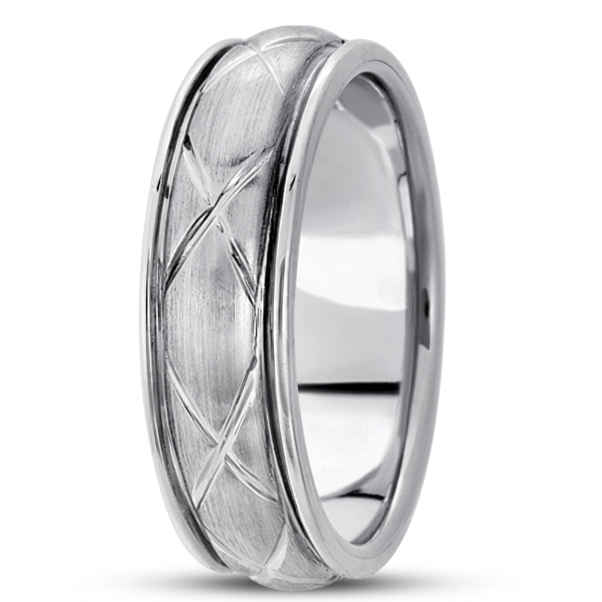 10K white gold 6.5mm satin hand-made-contemporary-wedding-band - main view