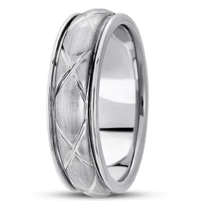 10K white gold 6.5mm satin hand-made-contemporary-wedding-band - main view thumbnail