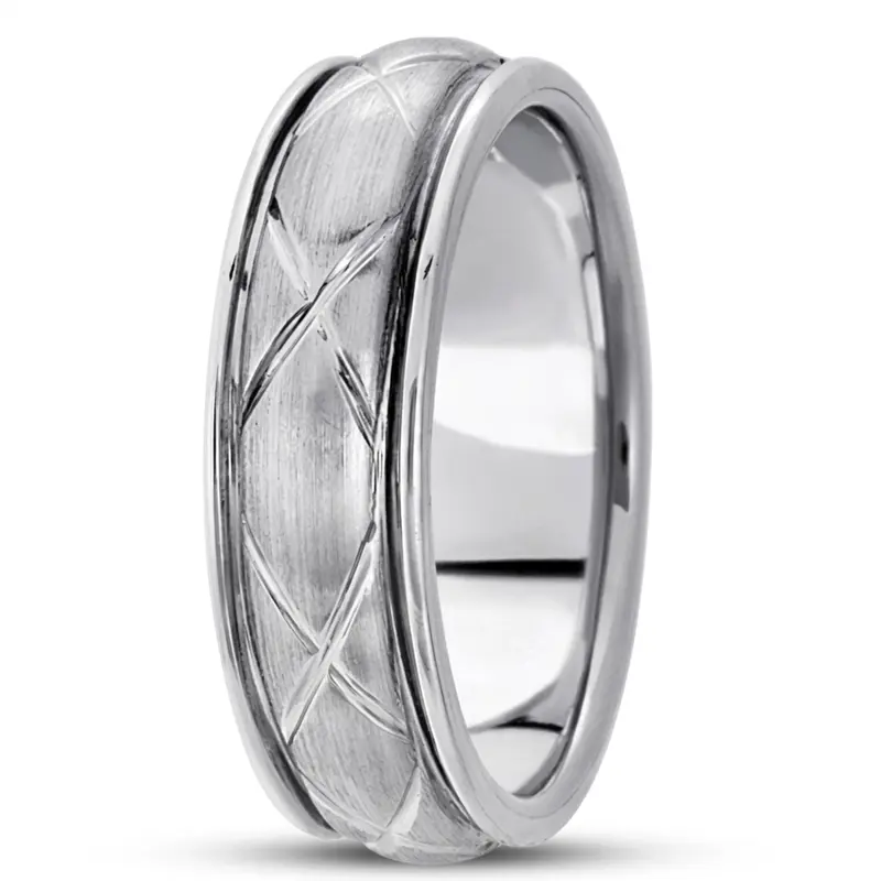 14K white gold 6.5mm satin hand-made-contemporary-wedding-band - main view
