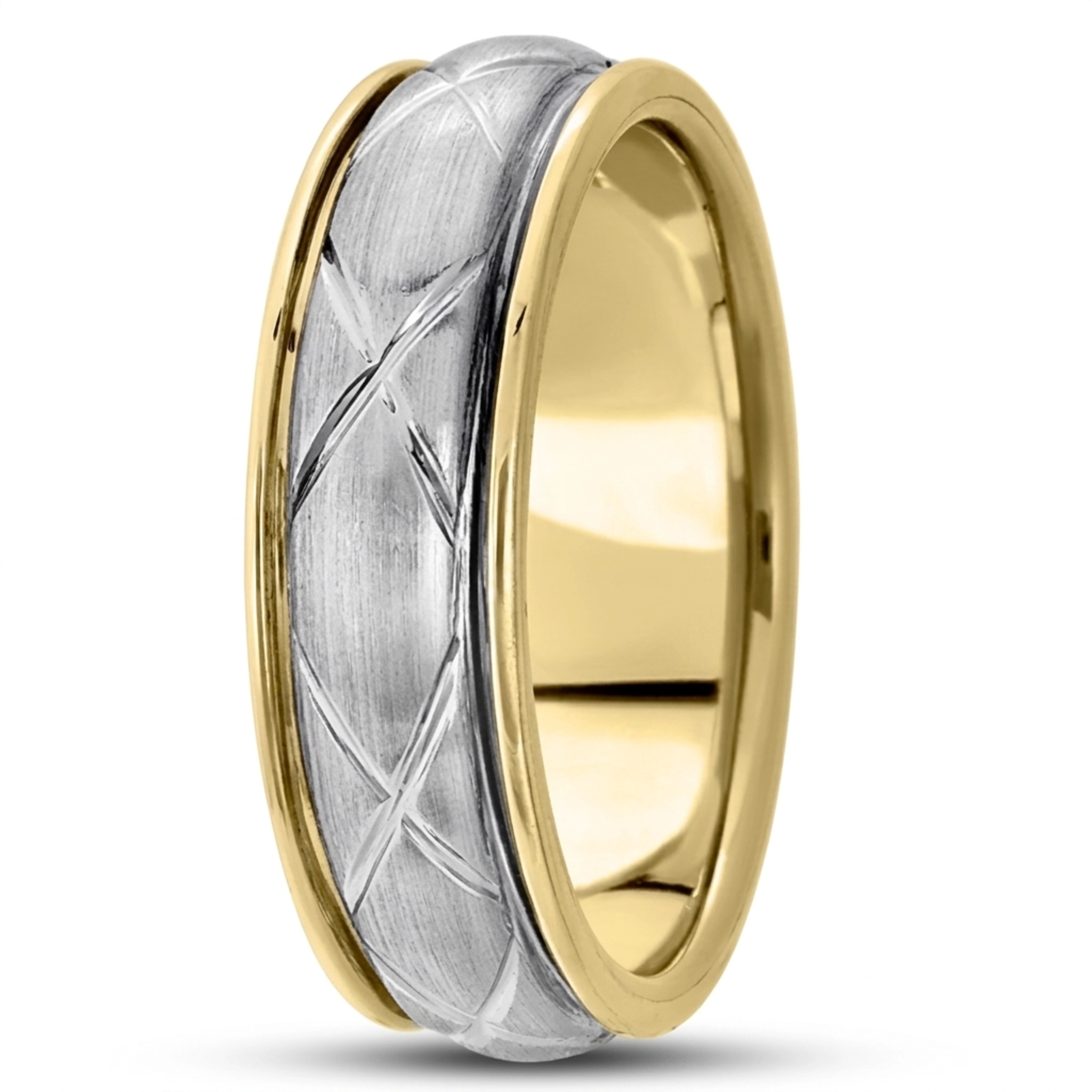 10K yellow-white-yellow gold 6.5mm satin hand-made-contemporary-wedding-band - alternate view 3