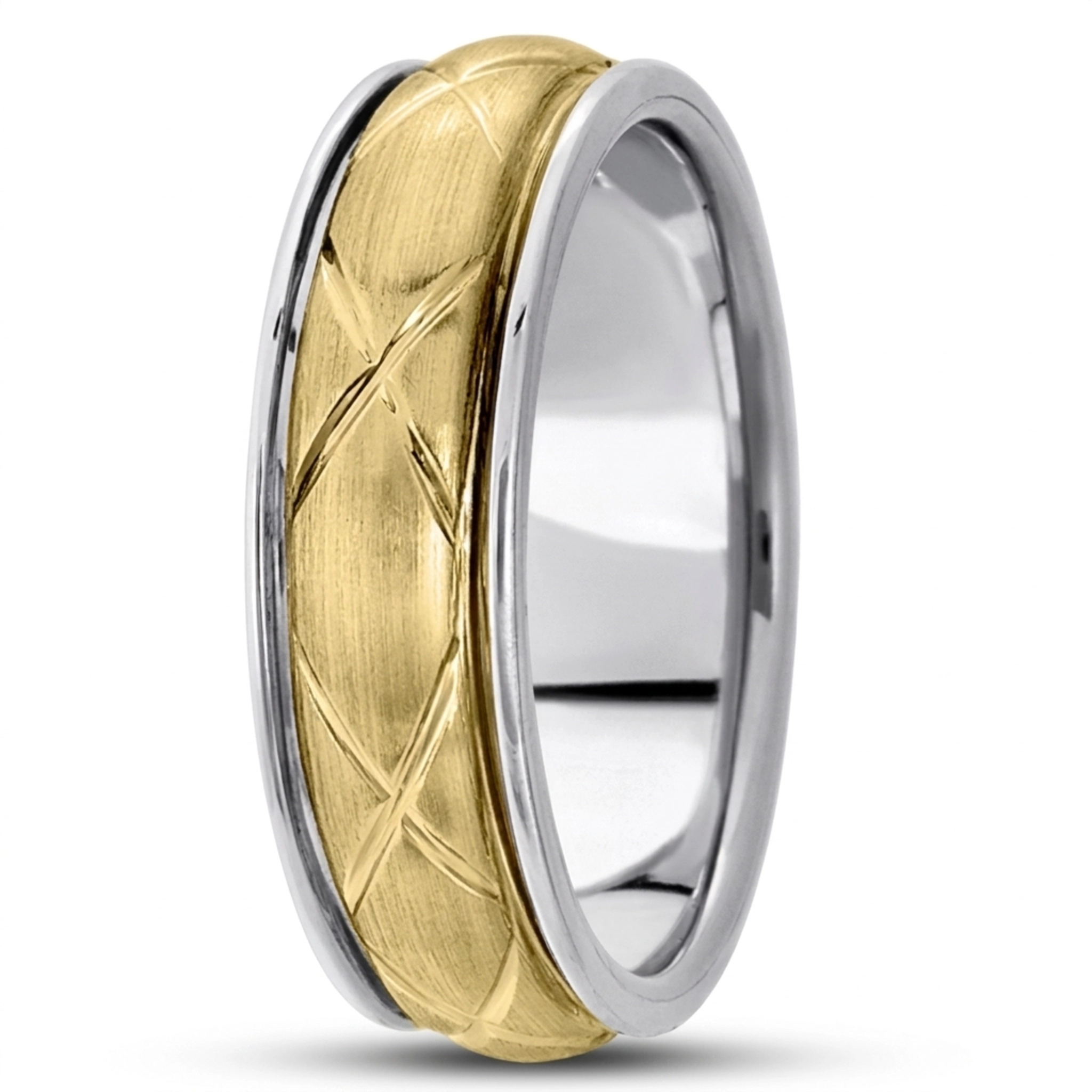 10K white-yellow-white gold 6.5mm satin hand-made-contemporary-wedding-band - alternate view 2