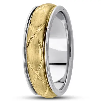 10K white-yellow-white gold 6.5mm satin hand-made-contemporary-wedding-band - alternate view 2 thumbnail