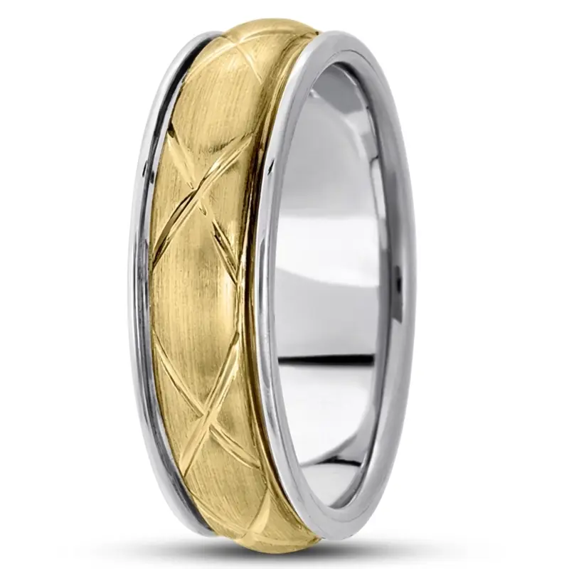 14K white-yellow-white gold 6.5mm satin hand-made-contemporary-wedding-band - alternate view 2