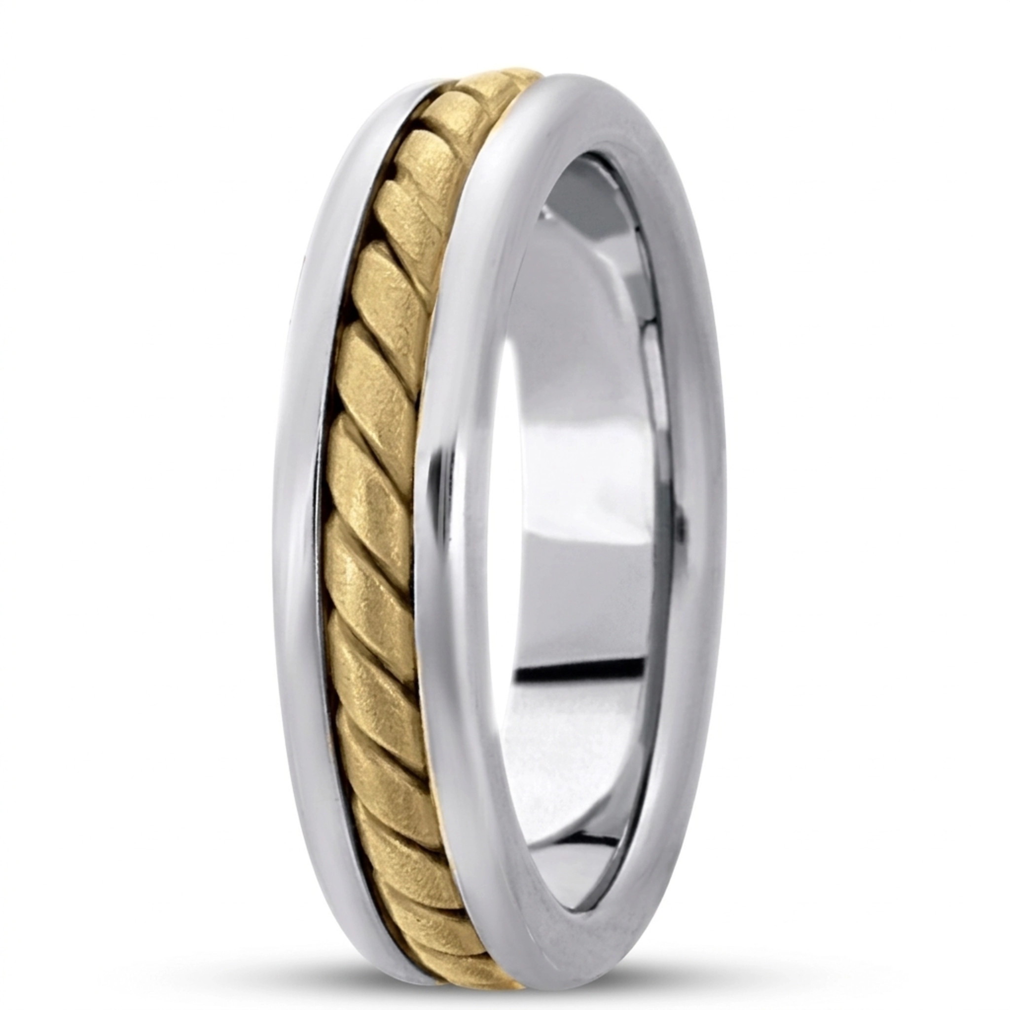 10K white-yellow-white gold 6mm. satin hand-made-hand-woven-wedding-band - main view
