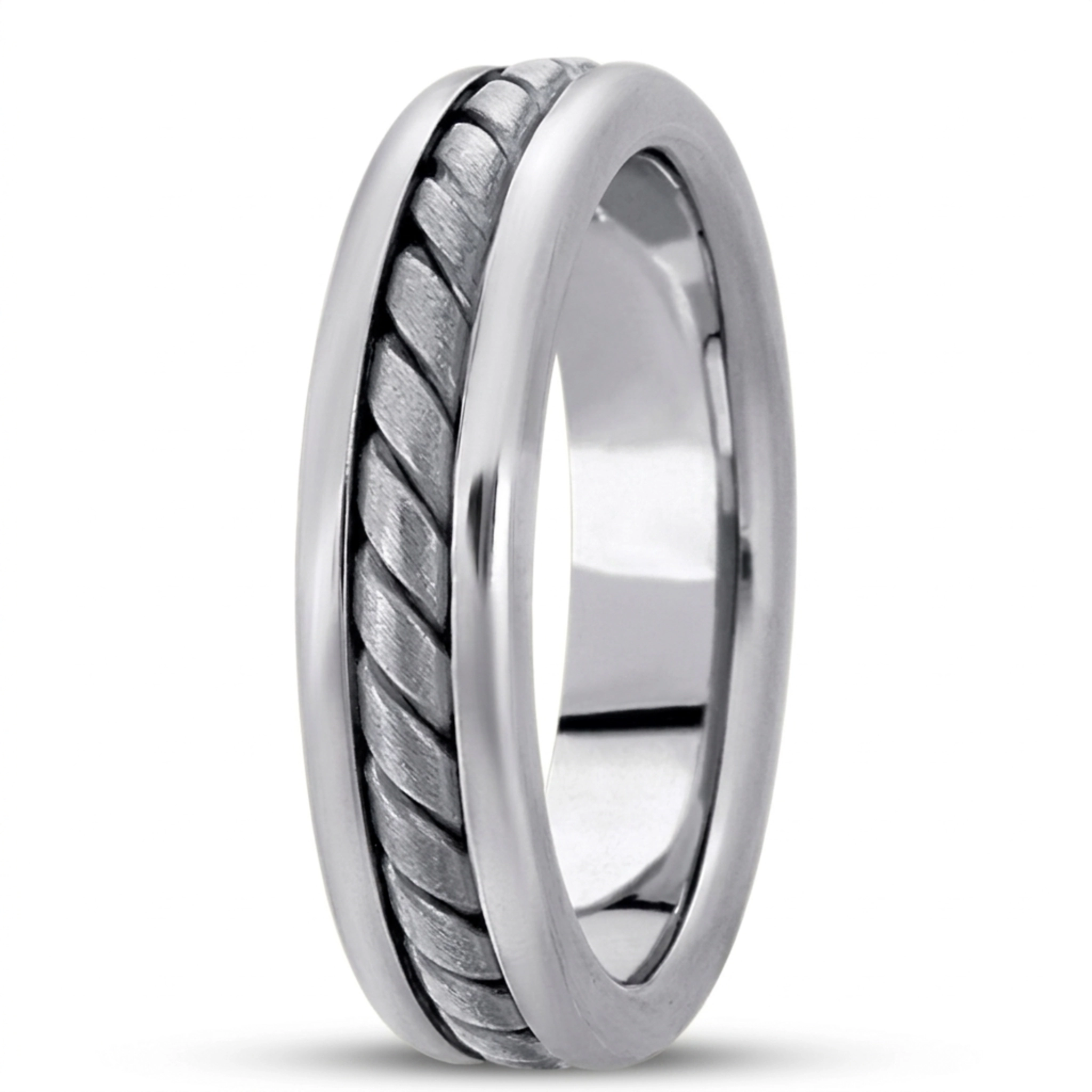 10K white gold 6mm. satin hand-made-hand-woven-wedding-band - alternate view 3
