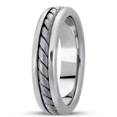 10K white gold 6mm. satin hand-made-hand-woven-wedding-band - alternate view 3 thumbnail