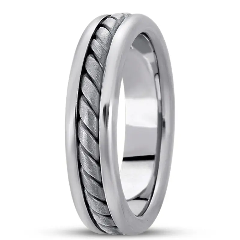 10K white gold 6mm. satin hand-made-hand-woven-wedding-band - alternate view 3