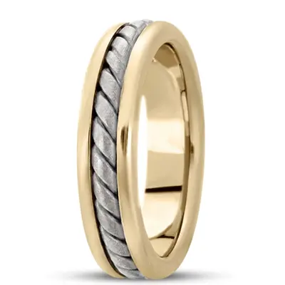 10K yellow-white-yellow gold 6mm. satin hand-made-hand-woven-wedding-band - alternate view 2 thumbnail