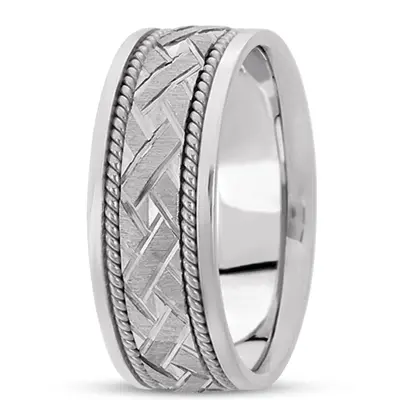 10K white gold 8.5mm. cross satin hand-made-modern-wedding-band - alternate view 2 thumbnail