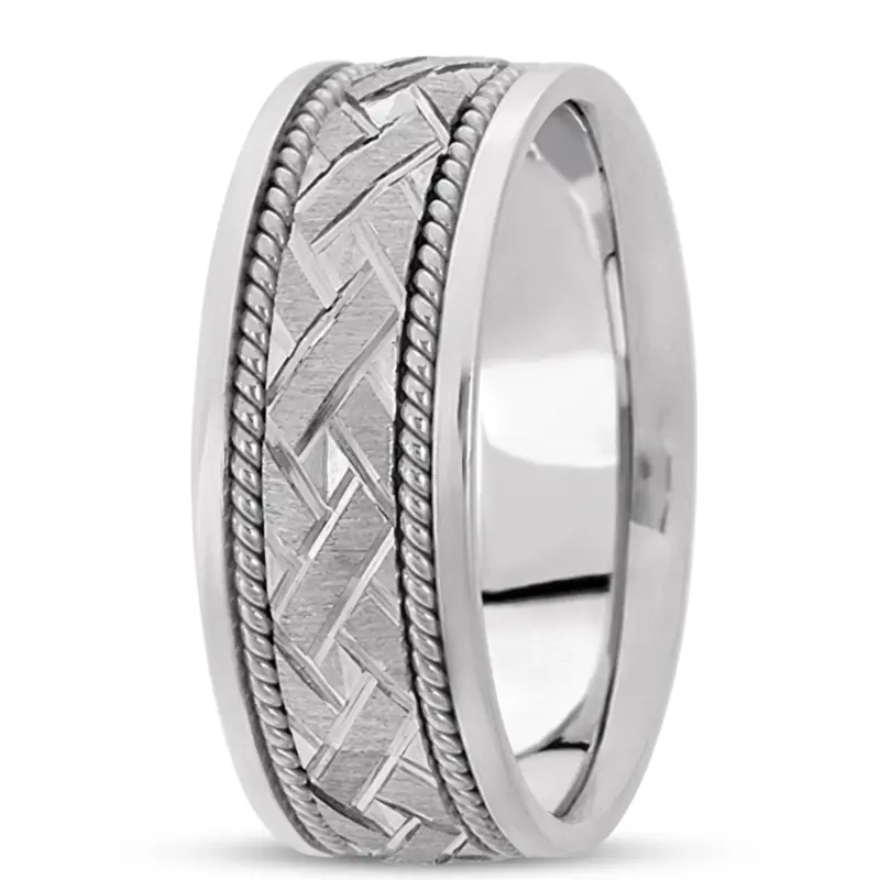 10K white gold 8.5mm. cross satin hand-made-modern-wedding-band - alternate view 2