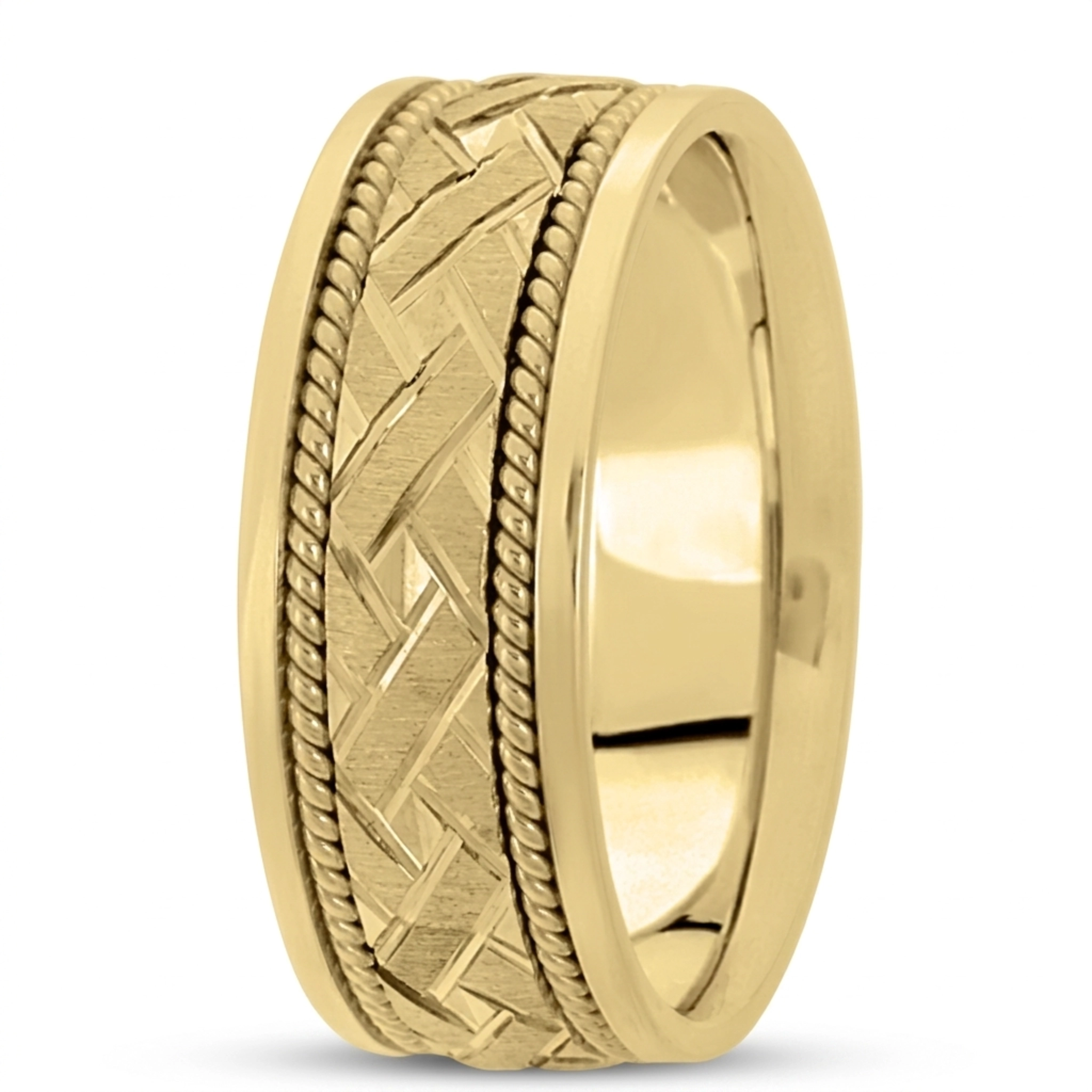 10K yellow gold 8.5mm. cross satin hand-made-modern-wedding-band - alternate view 3
