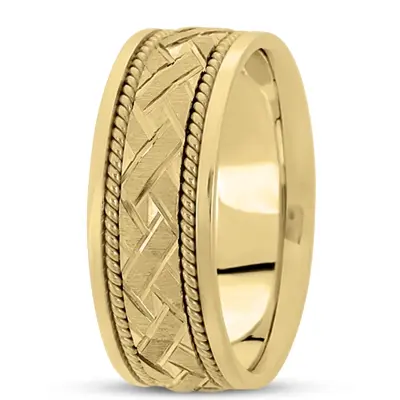 10K yellow gold 8.5mm. cross satin hand-made-modern-wedding-band - alternate view 3 thumbnail