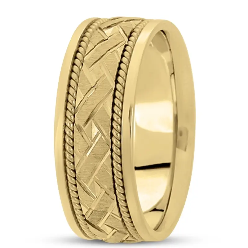10K yellow gold 8.5mm. cross satin hand-made-modern-wedding-band - alternate view 3