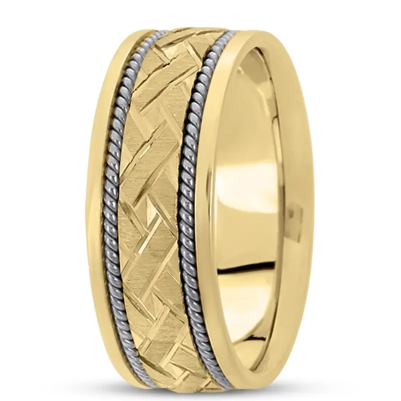 10K y-w-y-w-y gold 8.5mm. cross satin hand-made-modern-wedding-band - alternate view 4