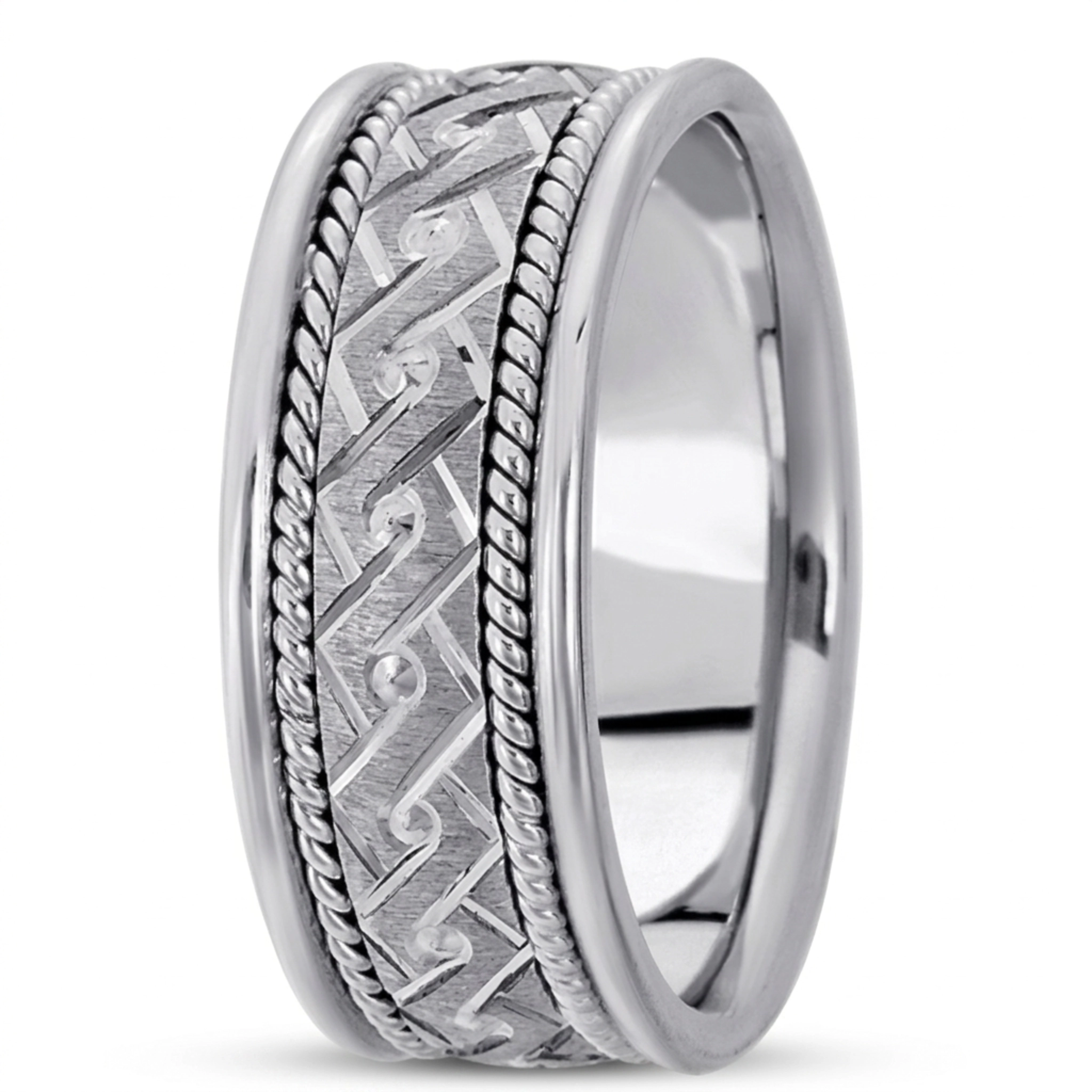 10K white gold 8mm. cross satin hand-made-modern-wedding-band - main view