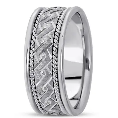 10K white gold 8mm. cross satin hand-made-modern-wedding-band - main view thumbnail