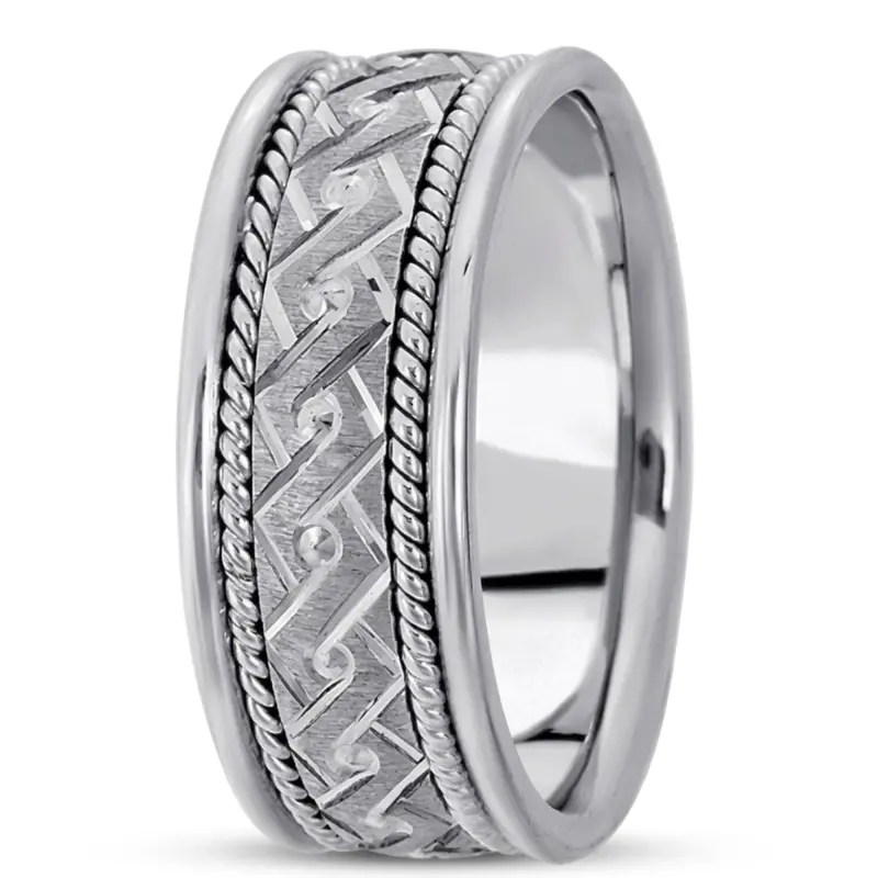 14K white gold 8mm. cross satin hand-made-modern-wedding-band - main view