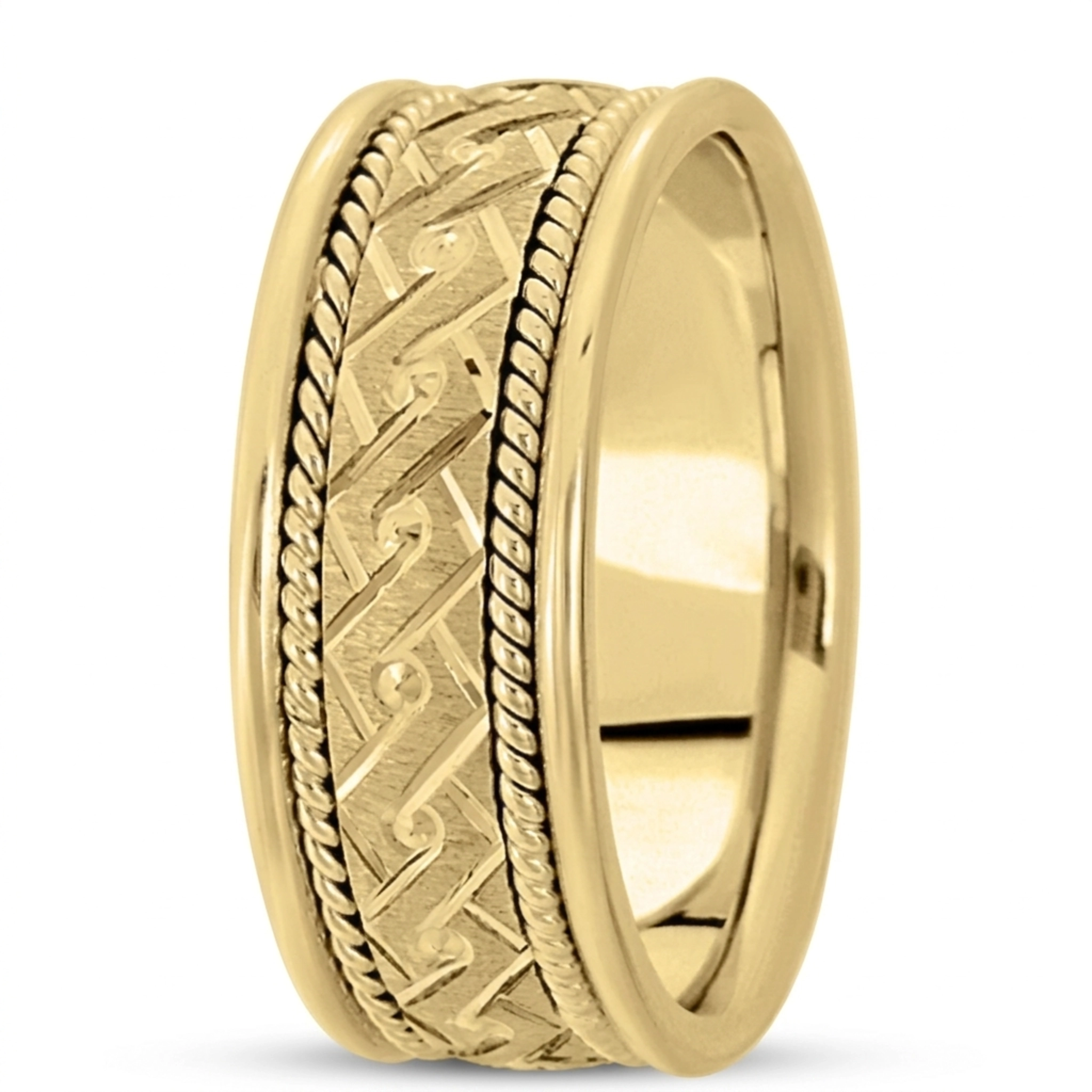 10K yellow gold 8mm. cross satin hand-made-modern-wedding-band - alternate view 3