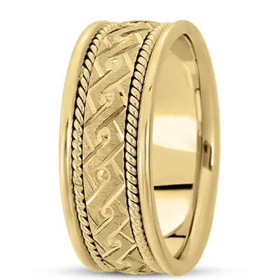 10K yellow gold 8mm. cross satin hand-made-modern-wedding-band - alternate view 3 thumbnail