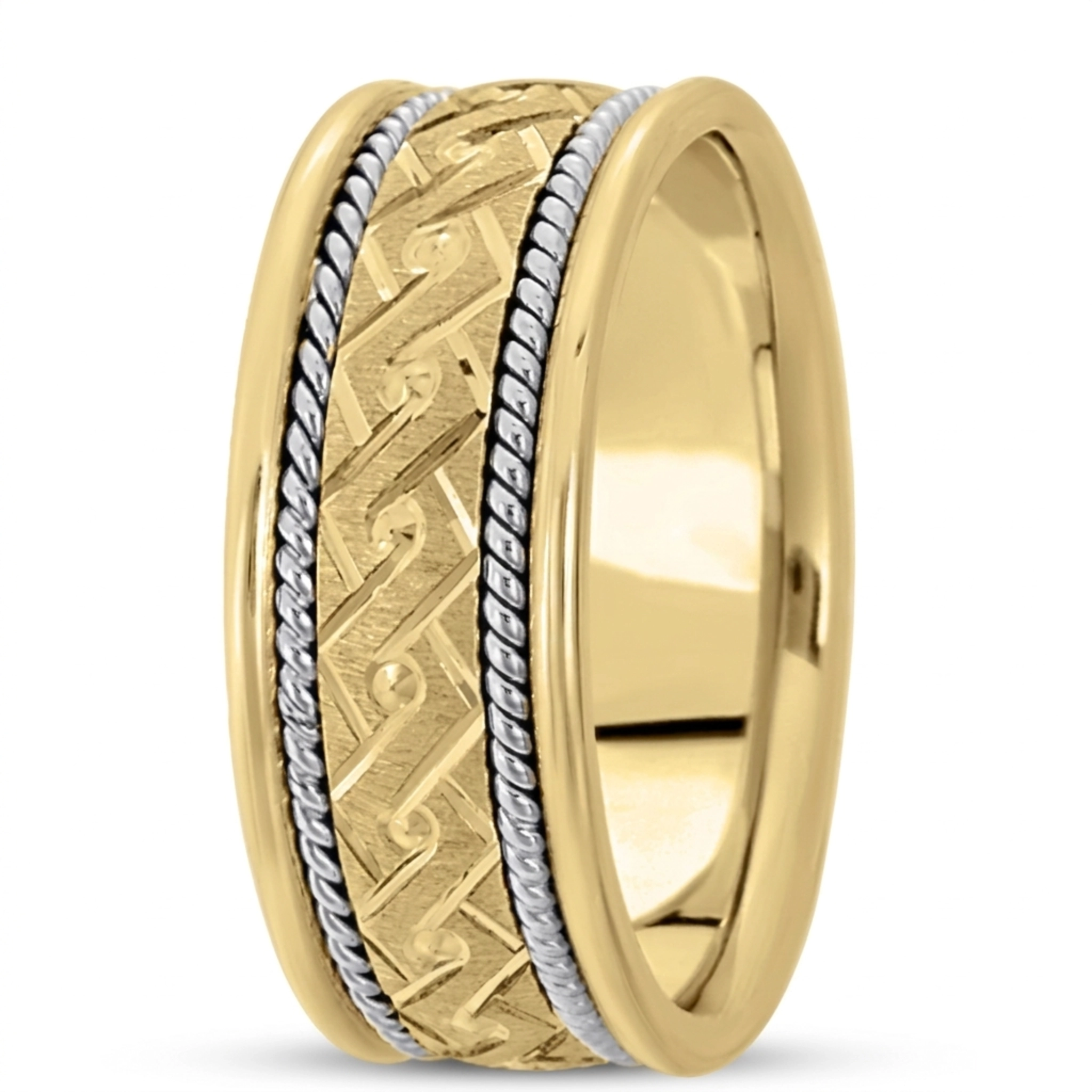 10K y-w-y-w-y gold 8mm. cross satin hand-made-modern-wedding-band - alternate view 4