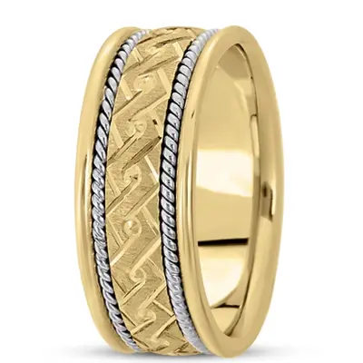 10K y-w-y-w-y gold 8mm. cross satin hand-made-modern-wedding-band - alternate view 4 thumbnail