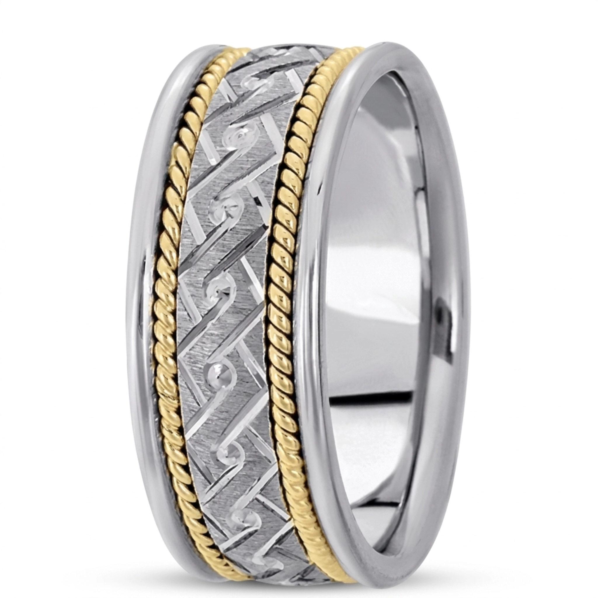 10K w-y-w-y-w gold 8mm. cross satin hand-made-modern-wedding-band - alternate view 2