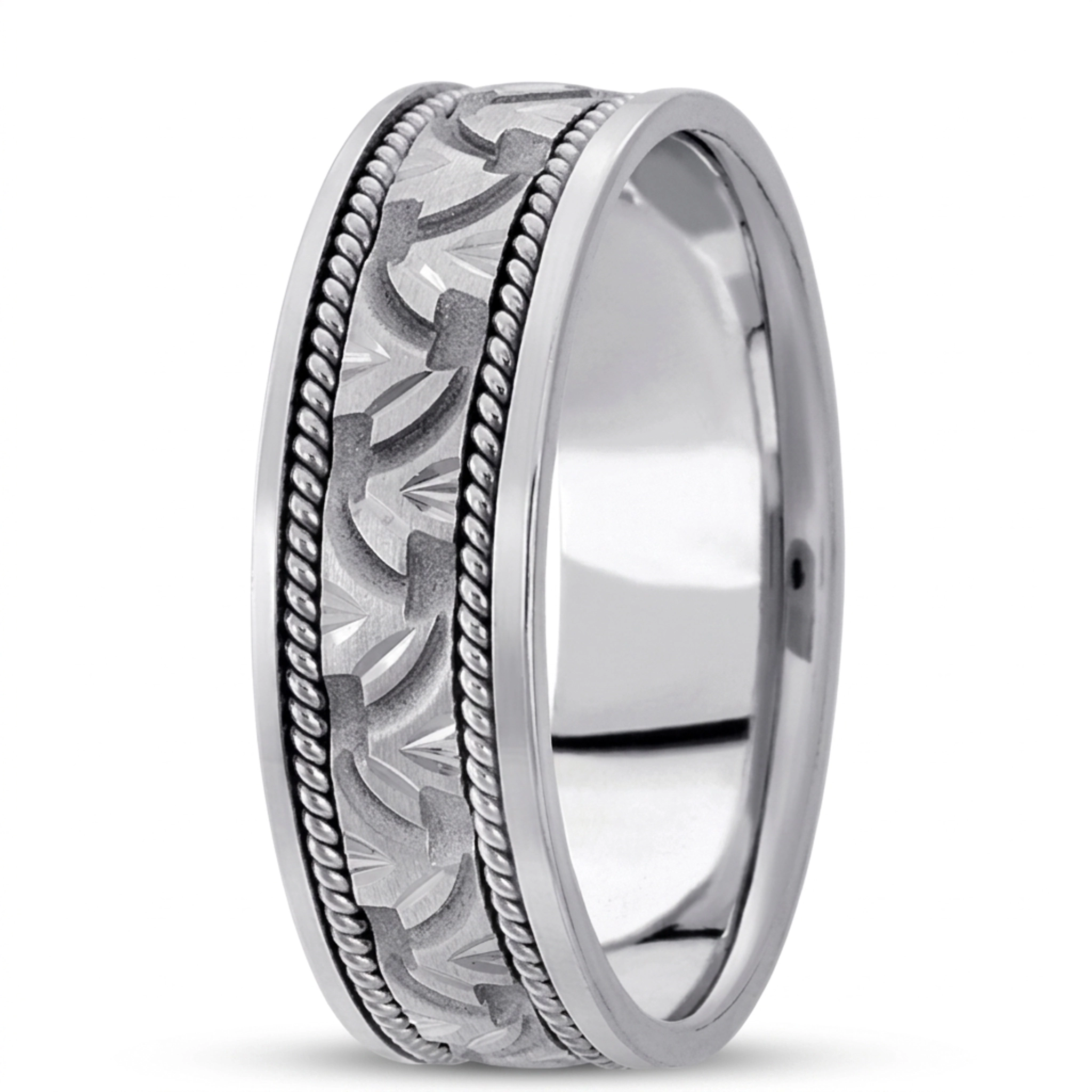 10K white gold 7mm. high polish hand-made-modern-wedding-band - alternate view 3
