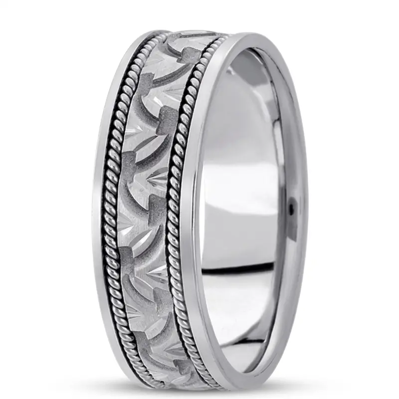 10K white gold 7mm. high polish hand-made-modern-wedding-band - alternate view 3