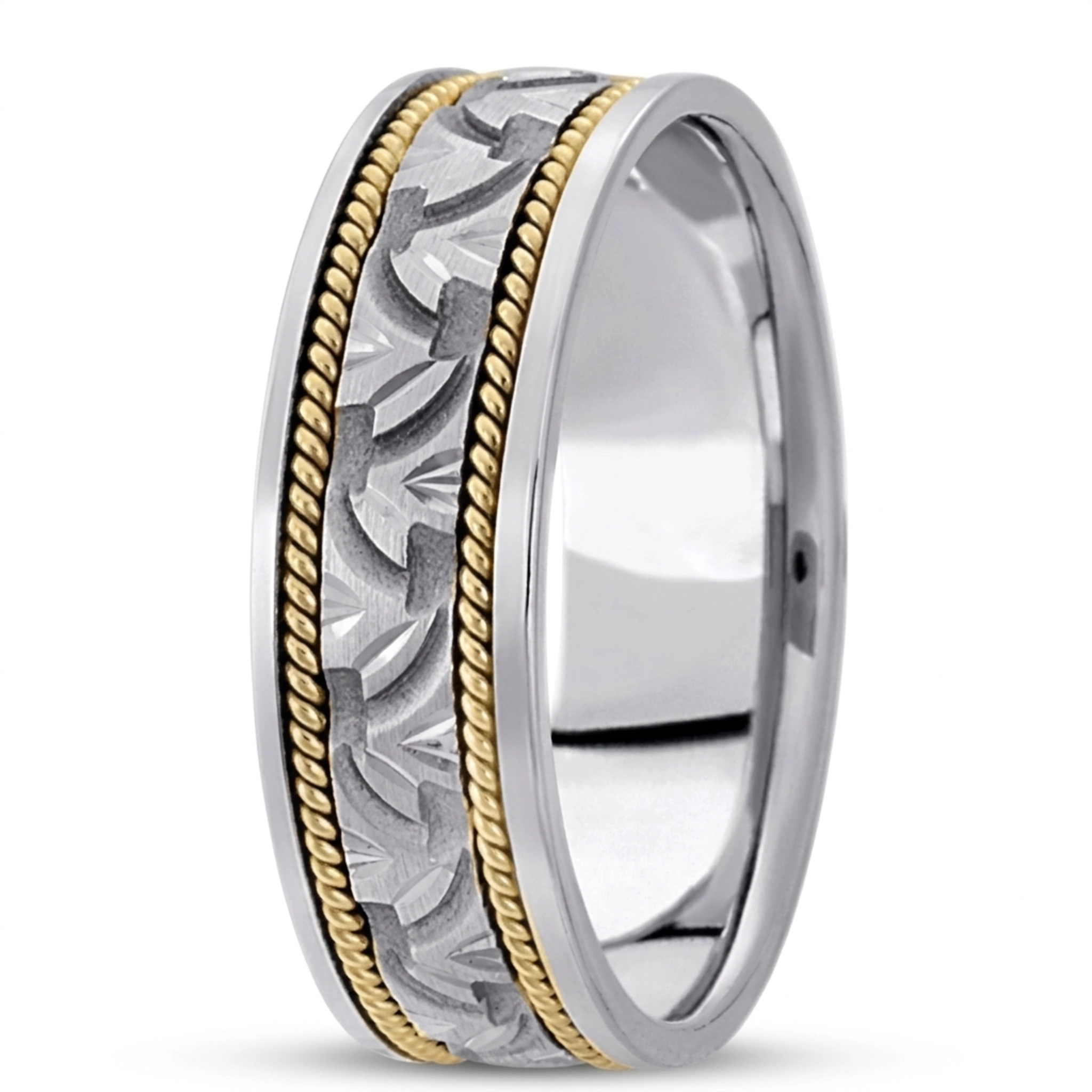 10K w-y-w-y-w gold 7mm. high polish hand-made-modern-wedding-band - alternate view 2