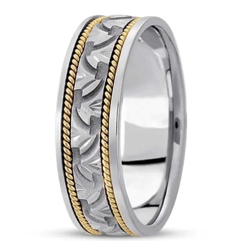 10K w-y-w-y-w gold 7mm. high polish hand-made-modern-wedding-band - alternate view 2