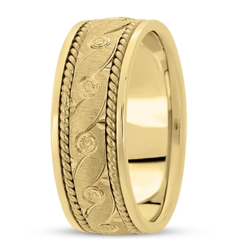 10K yellow gold 8mm. cross satin hand-made-modern-wedding-band - main view