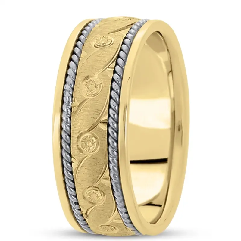 10K y-w-y-w-y gold 8mm. cross satin hand-made-modern-wedding-band - alternate view 4