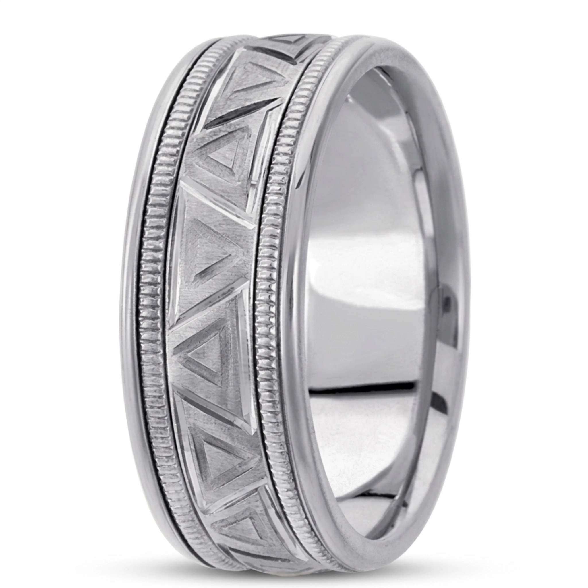 10K white gold 8mm. satin hand-made-modern-wedding-band - main view