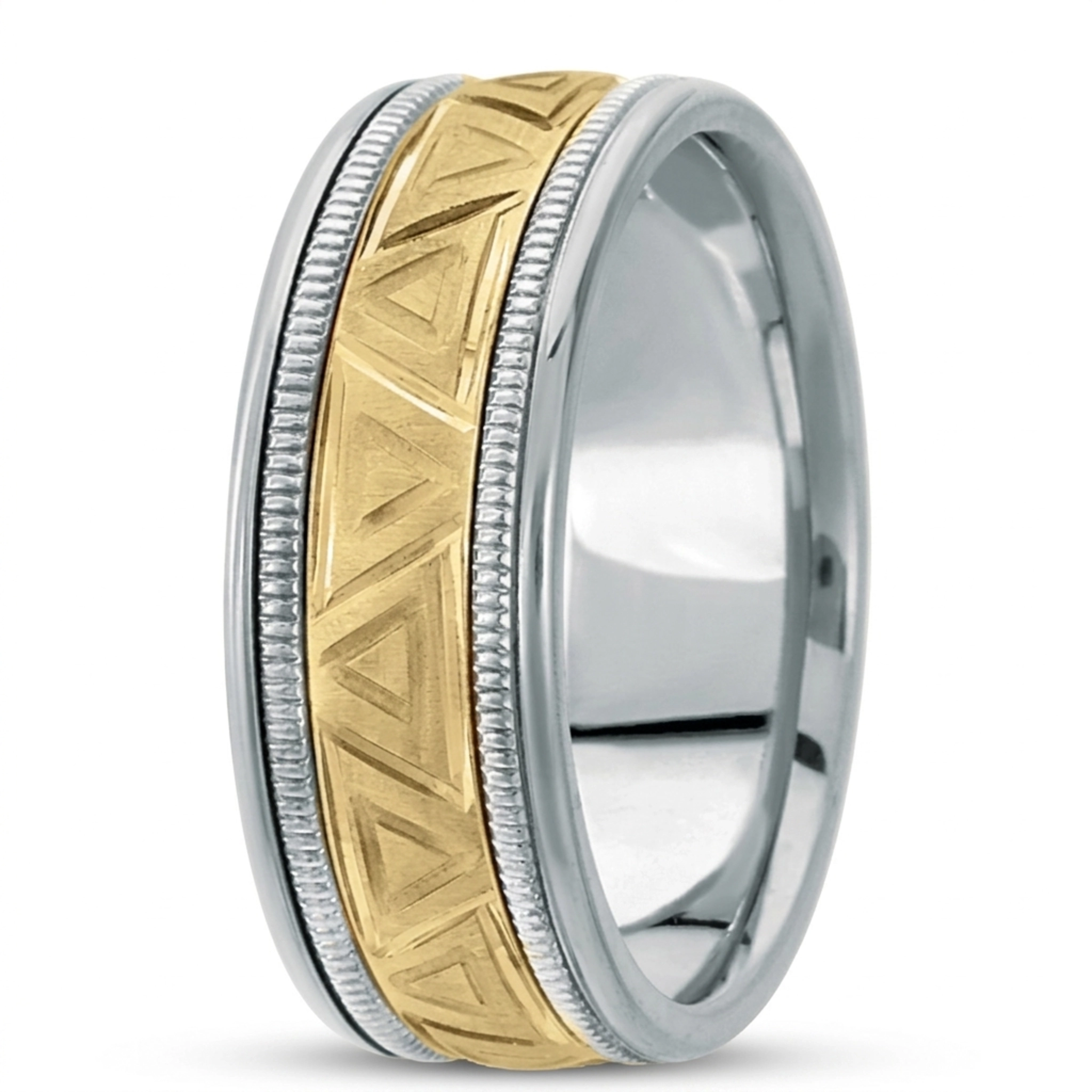 10K white-yellow-white gold 8mm. satin hand-made-modern-wedding-band - alternate view 3