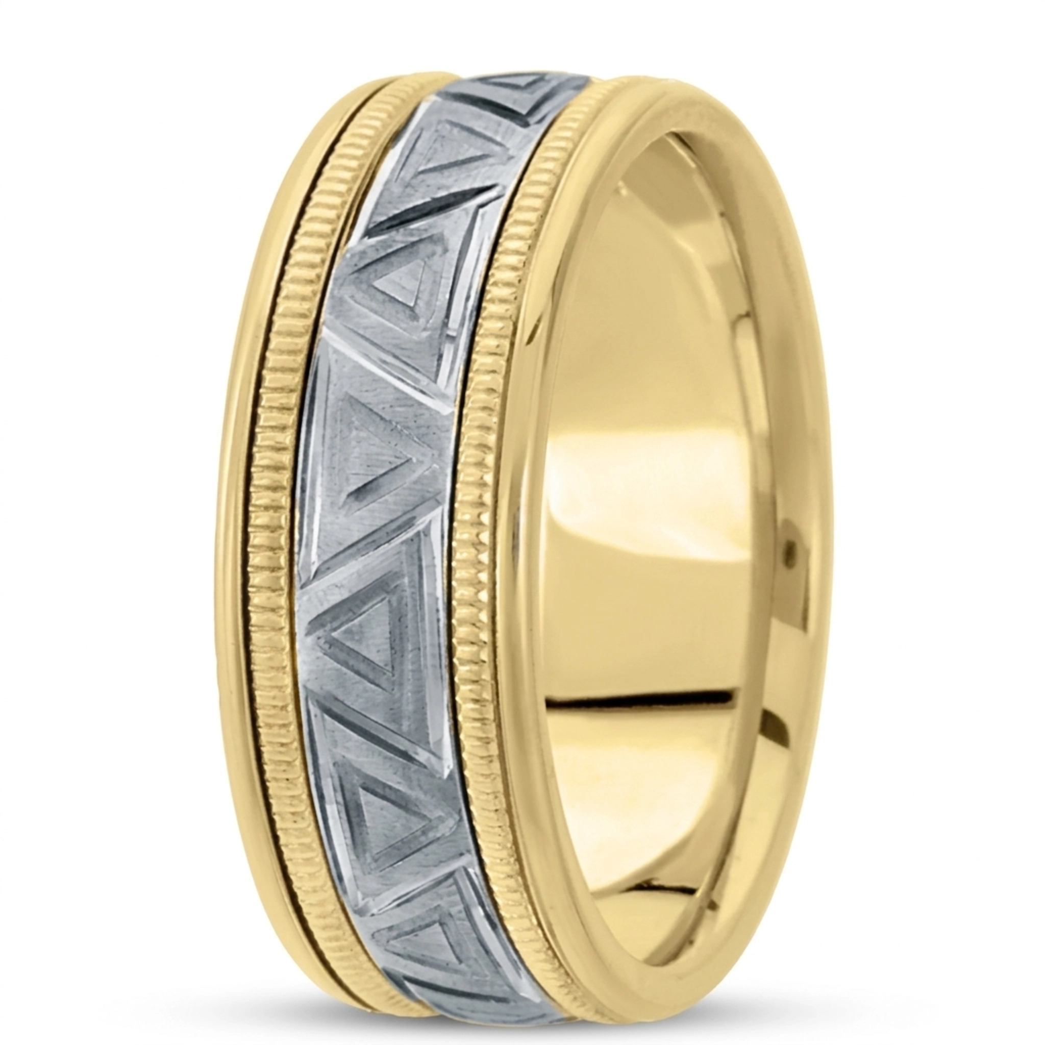 10K yellow-white-yellow gold 8mm. satin hand-made-modern-wedding-band - alternate view 4