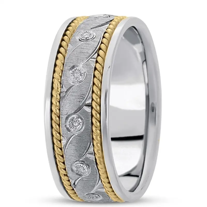 10K w-y-w-y-w gold 8mm. cross satin hand-made-modern-wedding-band - alternate view 2
