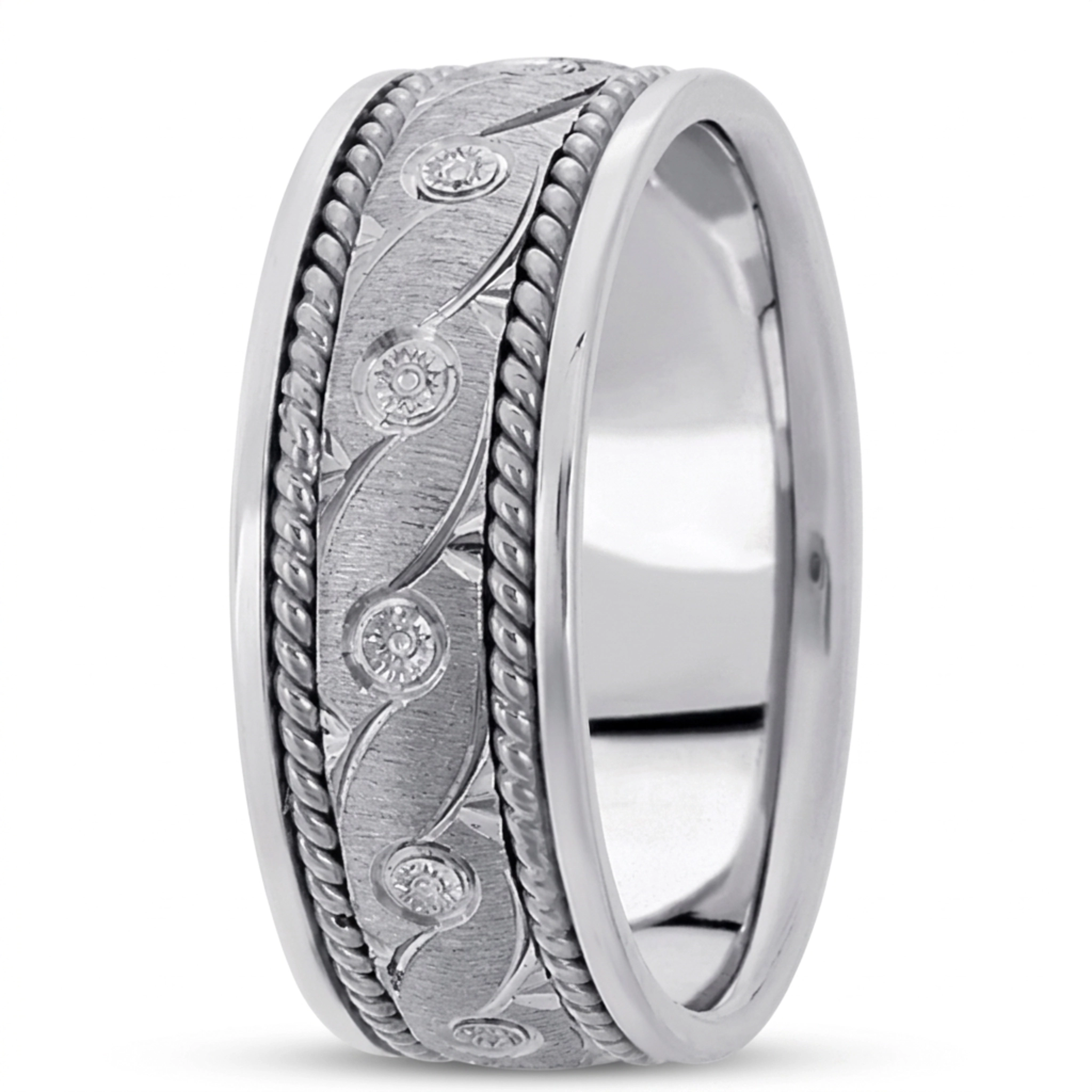 14K white gold 8mm. cross satin hand-made-modern-wedding-band - alternate view 3