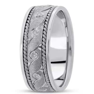 14K white gold 8mm. cross satin hand-made-modern-wedding-band - alternate view 3 thumbnail