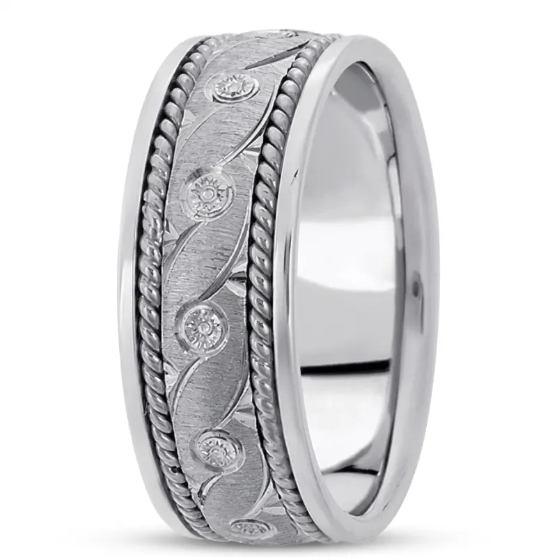 10K white gold 8mm. cross satin hand-made-modern-wedding-band - alternate view 3