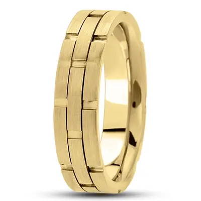10K yellow gold 6mm. satin fancy-carved-contemporary-wedding-band - alternate view 3 thumbnail