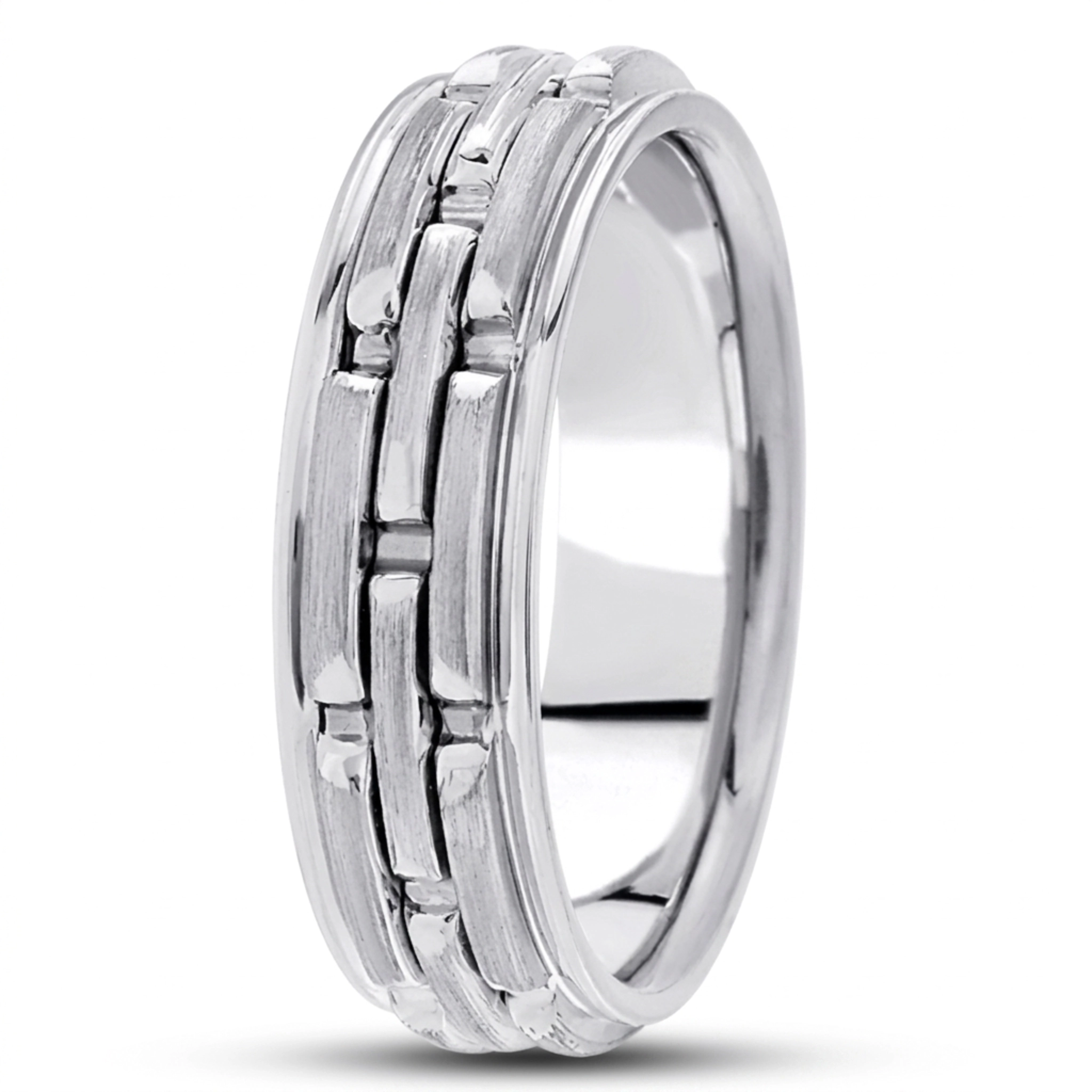 10K white gold 6mm. satin fancy-carved-contemporary-wedding-band - alternate view 6