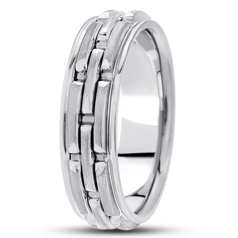 14K white gold 6mm. satin fancy-carved-contemporary-wedding-band - alternate view 6